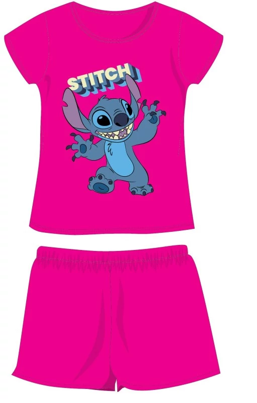 Disney Stitch pamut nyári együttes - póló-rövidnadrág szett - pink - 110