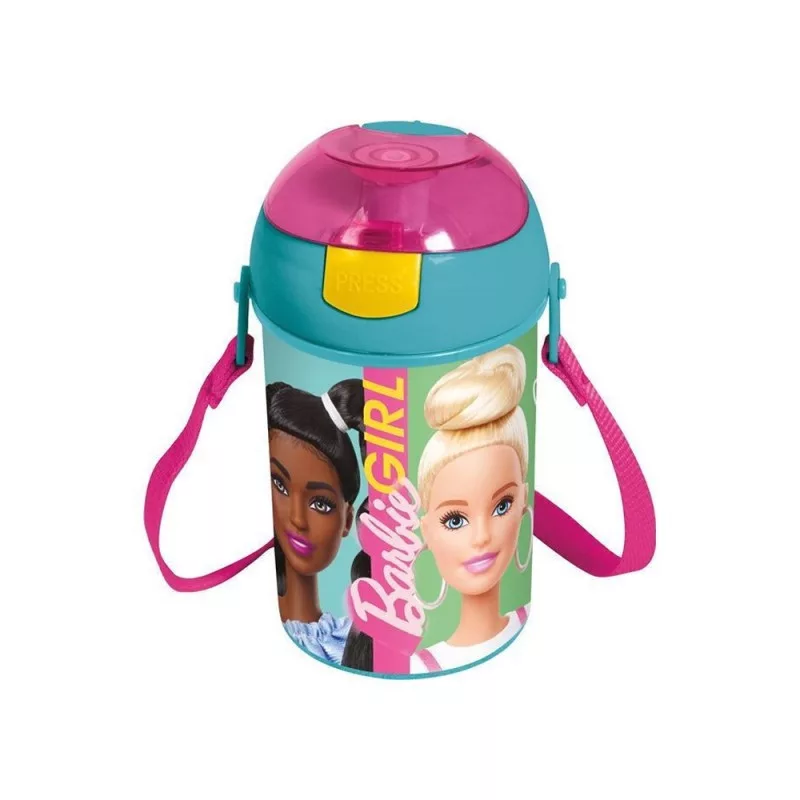 Barbie mintás színes műanyag kulacs pattintós kupakkal gyerekeknek 450 ml